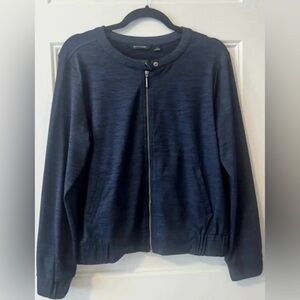 H by Halston Space Dye Bomber Jacket Zip Front Navy Blue Size 6